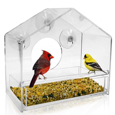 Acrylic Window Bird Feeder With Sliding Seed Tray with Drain Holes